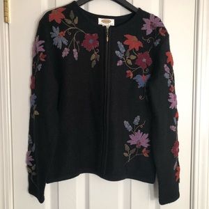 Talbots vintage black zip up sweater 🌺needle work